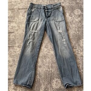 Jordache Distressed Boyfriend Jeans Medium Wash Button Fly Size 8